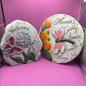 Decorative Garden Stones with Butterfly & Dragonfly Motifs - Pink, Orange, Green